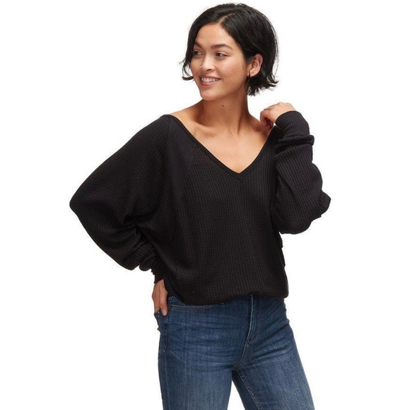Free People Santa Clara Thermal Shirt Black NWT - Picture 1 of 6